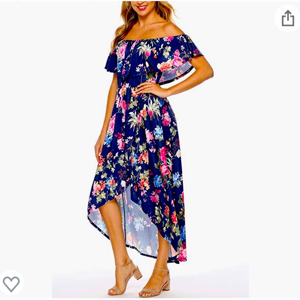 Zattcas XL Off-Shoulder Blue Floral Midi Dress
